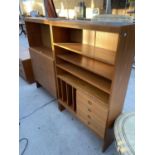 TWO RETRO TEAK CABINETS - ONE WITH TWO DOORS AND ONE WITH FOUR DRAWERS