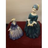 TWO LADY FIGURINES TO INCLUDE A COALPORT MINUETTES JODIE AND A ROYAL DOULTON CHERIE HN 2341