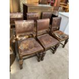 A SET OF SIX OAK EARLY 20TH CENTURY JACOBEAN DINING CHAIRS ON PINEAPPLE LEGS