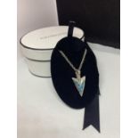 A BOXED SILVER NECKLACE WITH NAVAJO ARROWHEAD STYLE PENDANT BOTH MARKED 925