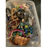 A BOX CONTAINING AN ASSORTMENT OF COSTUME JEWELLERY