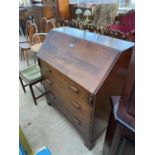 A GEORGE III STYLE MAHOGANY FALL FRONT BUREAU ON BRACKET FEET, 36" WIDE