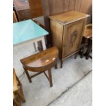 A SMALL OAK DEMI LUNE OCCASIONAL TABLE AND A MAHOGANY POT CUPBOARD