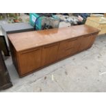 A RETRO MEREDEW TEAK LOW UNIT, 79" WIDE