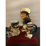 THREE TOBY JUGS TO INCLUDE A PIRATE, TAILOR AND GENTLEMAN WITH LAMP