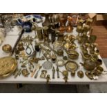 A LARGE QUANTITY OF BRASS WARE TO INCLUDE GOBLETS, VASES AND A CORKSCREW