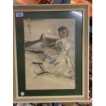 A FRAMED OIL PASTEL OF A YOUNG BALLET DANCER SIGNED W BLAIRS