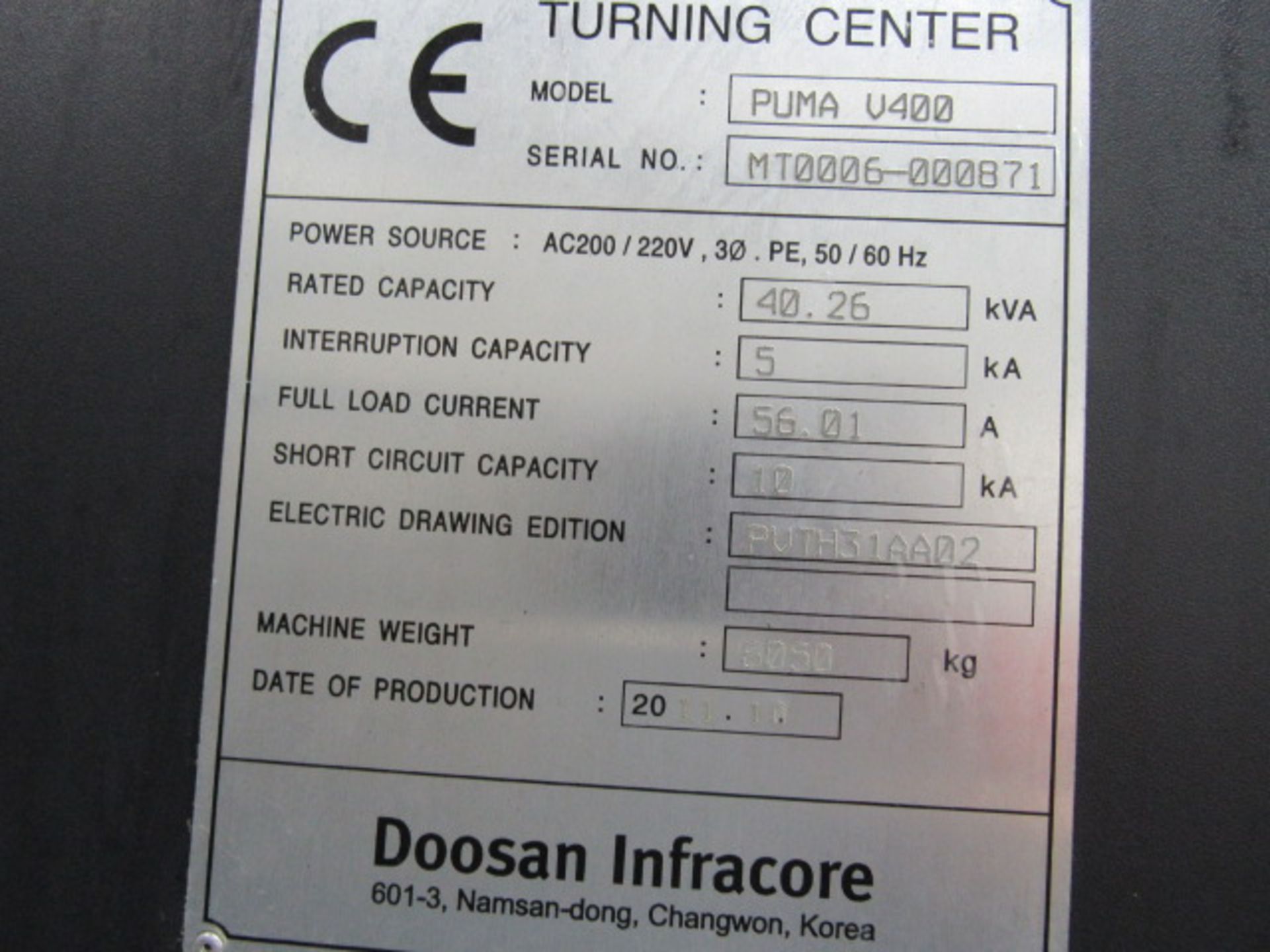 Doosan V400 CNC Vertical Turning Center (L&R Machine) - Image 6 of 6
