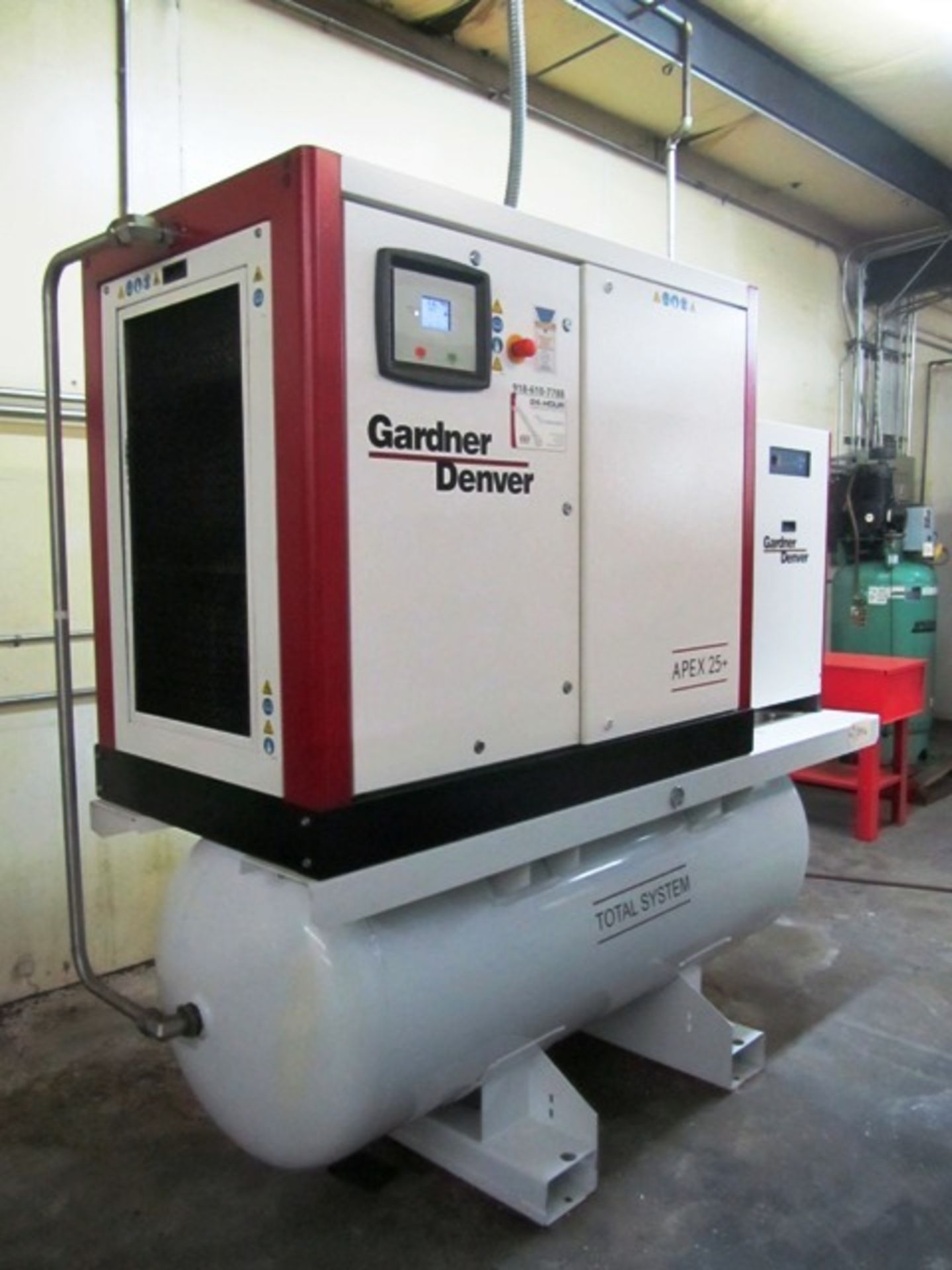 Gardner Denver 25HP Rotary Screw Stacked Air Compressor with Air Dryer & Holding Tank
