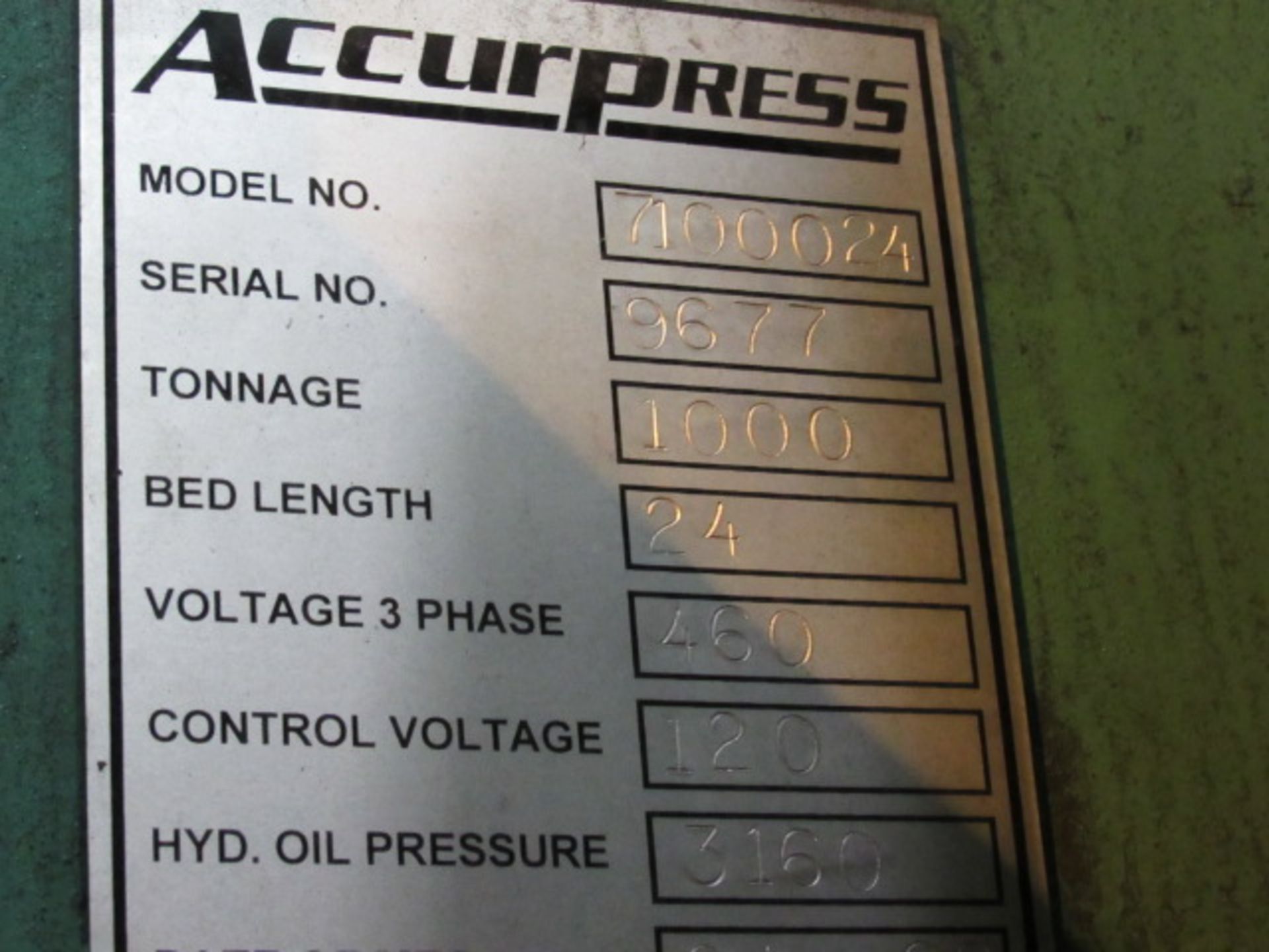 Accurpress 7-1000-24 1000 Ton 7-Axis CNC Hydraulic Press Brake - Image 9 of 9