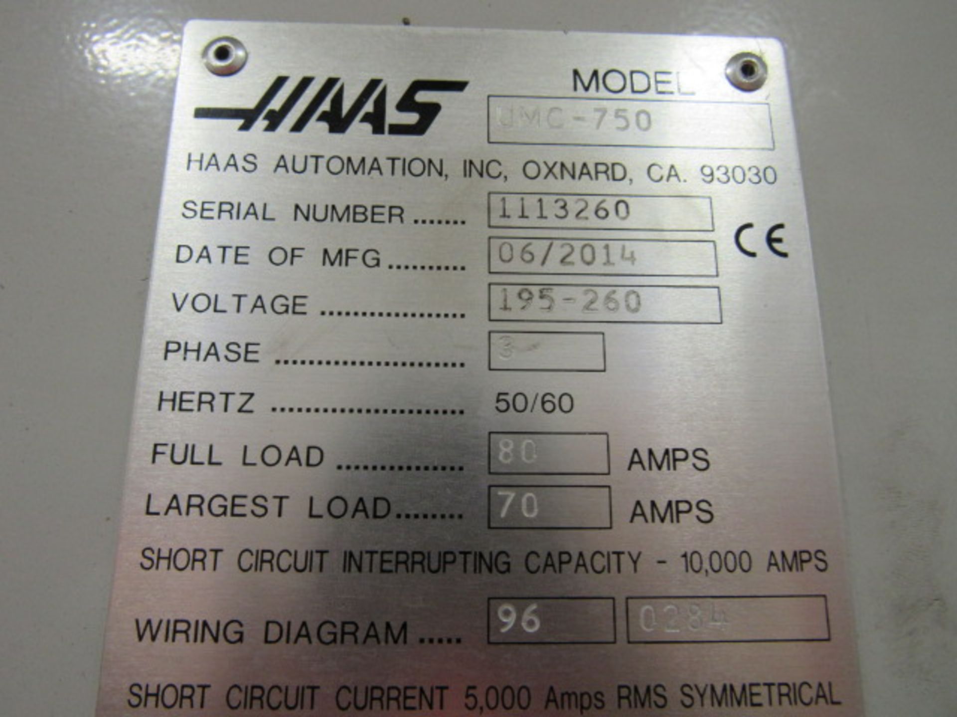 Haas UMC750 5-Axis CNC Vertical Machining Center with 19.7'' Diameter Rotary Trunnion Table, #40 - Image 6 of 6