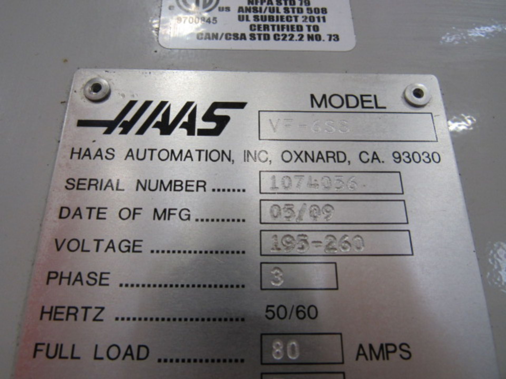 Haas Super VF6-SS/40 CNC Vertical Machining Center with #40 Taper Spindle Speeds 12,000 RPM, 64'' - Image 5 of 6