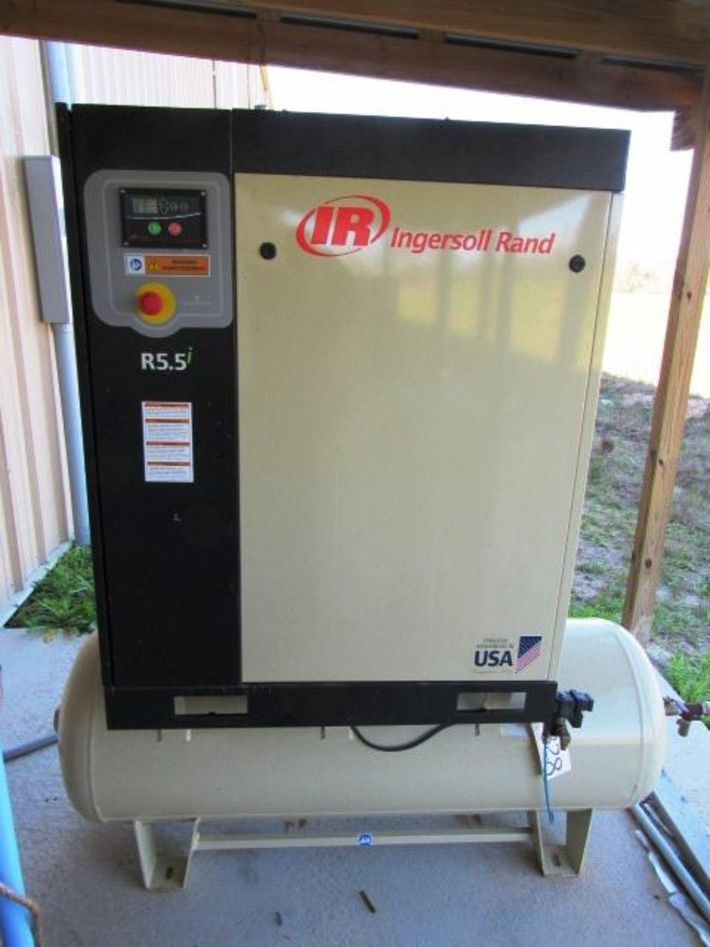 Ingersoll Rand Model R5.5i 7.5HP Rotary Screw Air Compressor stacked with Holding Tank, PLC Control,