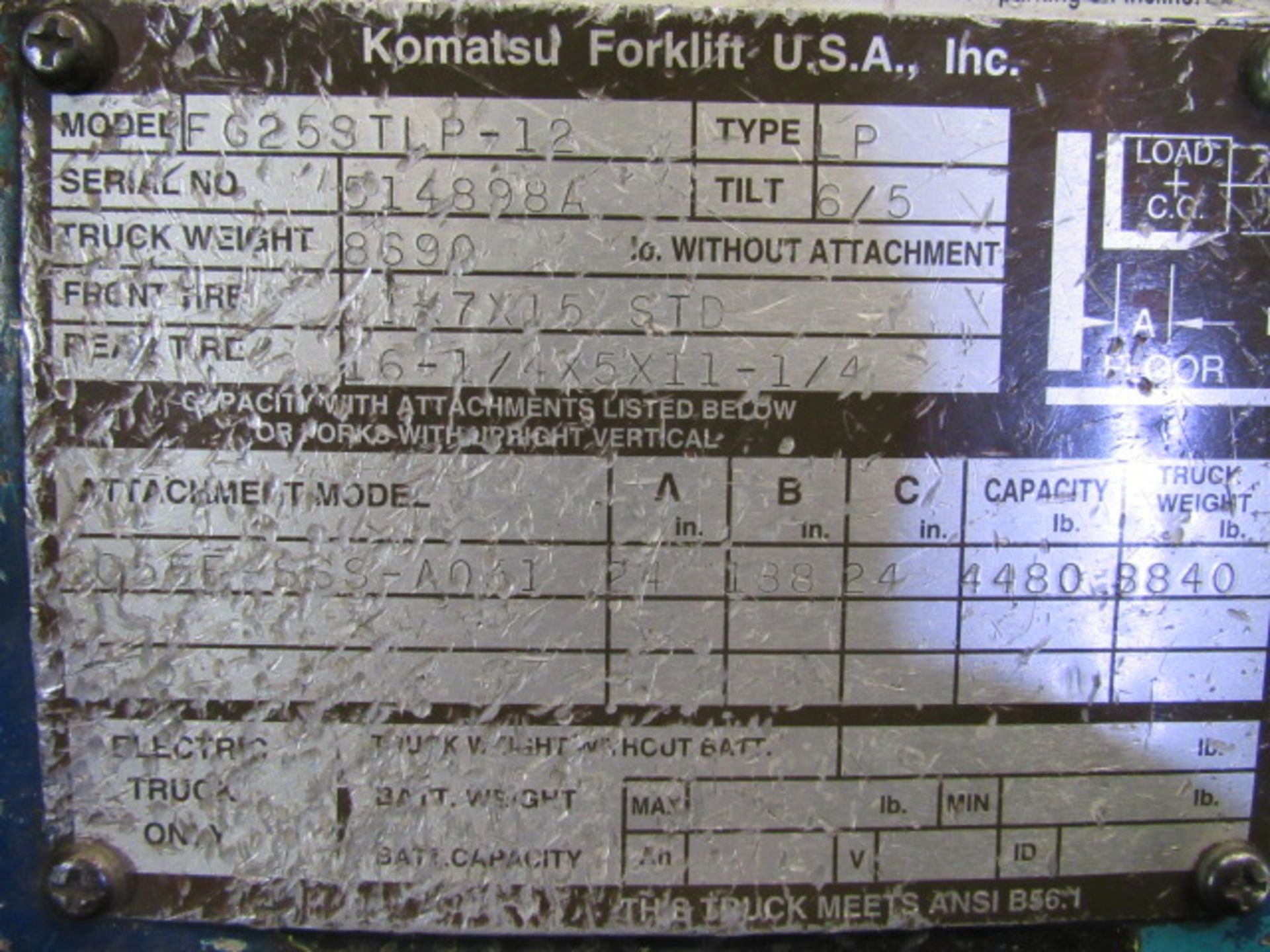 Komatsu 4,480lb LP Forklift, sn:514898A - Image 7 of 7