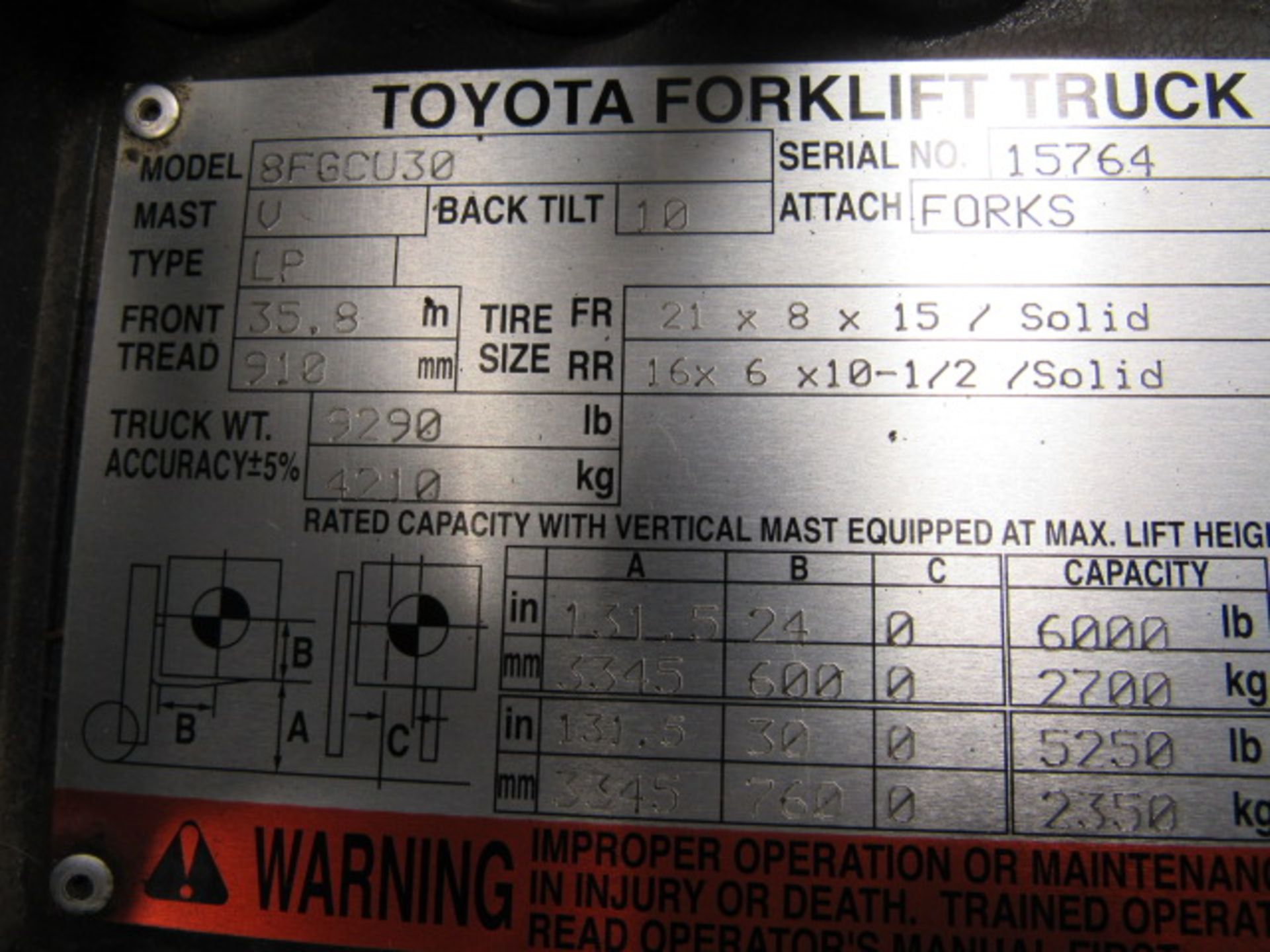 Toyota 8FGCU30 4,800lb Capacity LP Forklift **delay delivery until Thursday, 6/18/20 - Image 4 of 4
