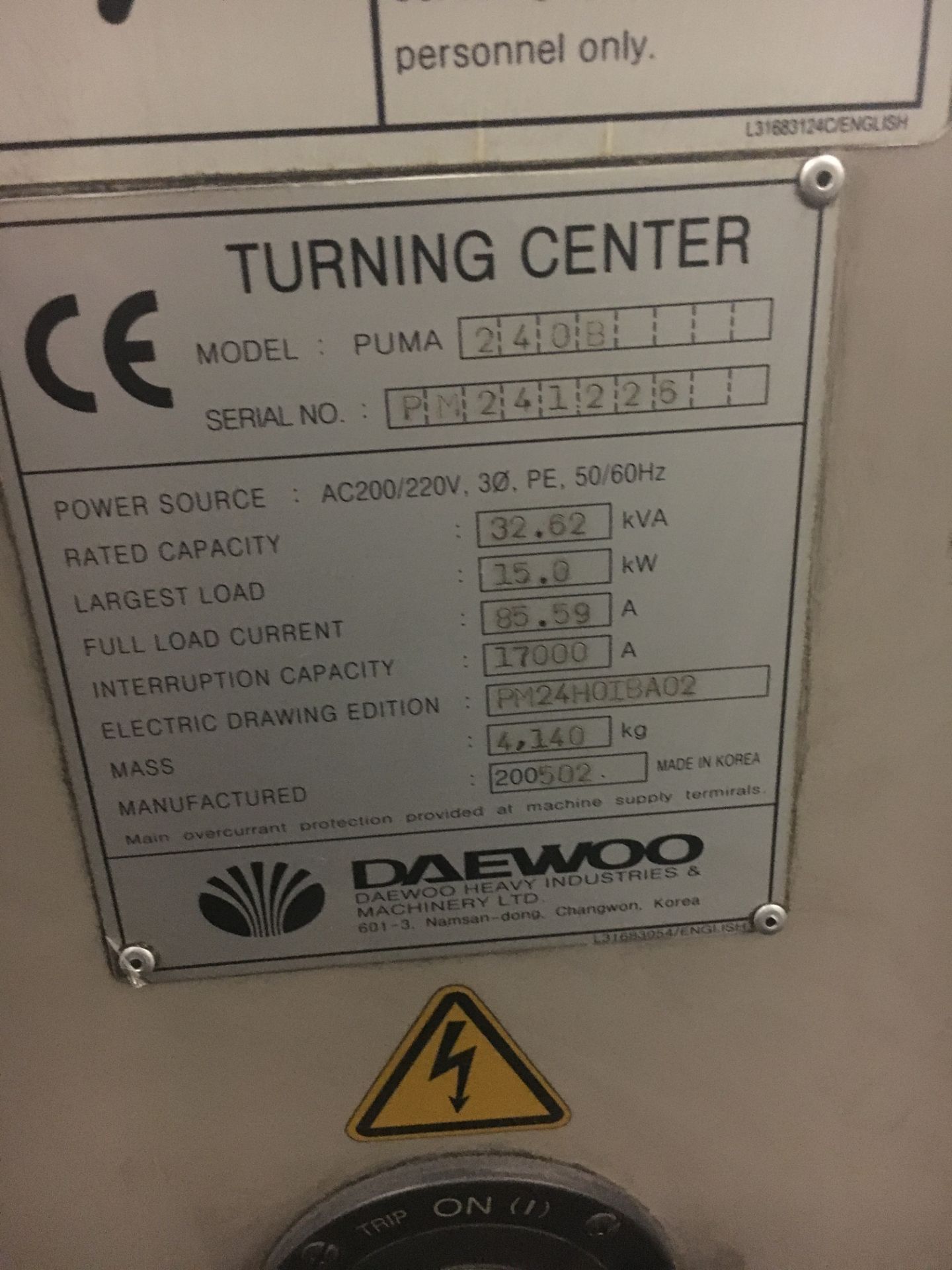 Daewoo Puma 240B CNC Turning Center - Image 7 of 7
