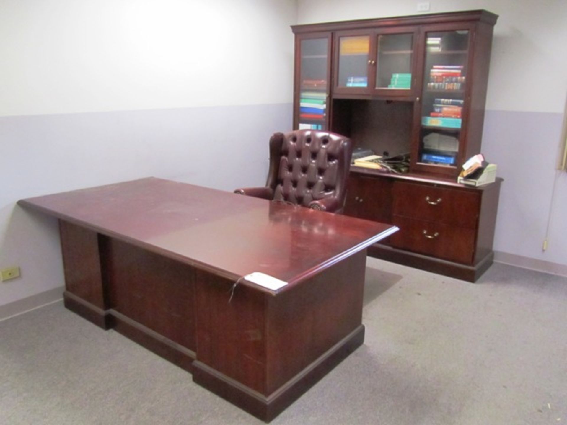 Wood Desk with Bookcase / Credenza & Chair