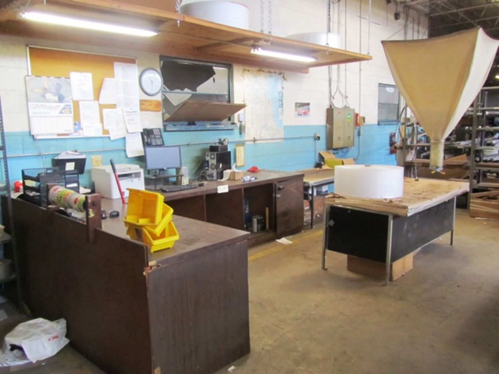 Shipping Area consisting of Desk, Peanut Dispenser, Shelving (no computer)