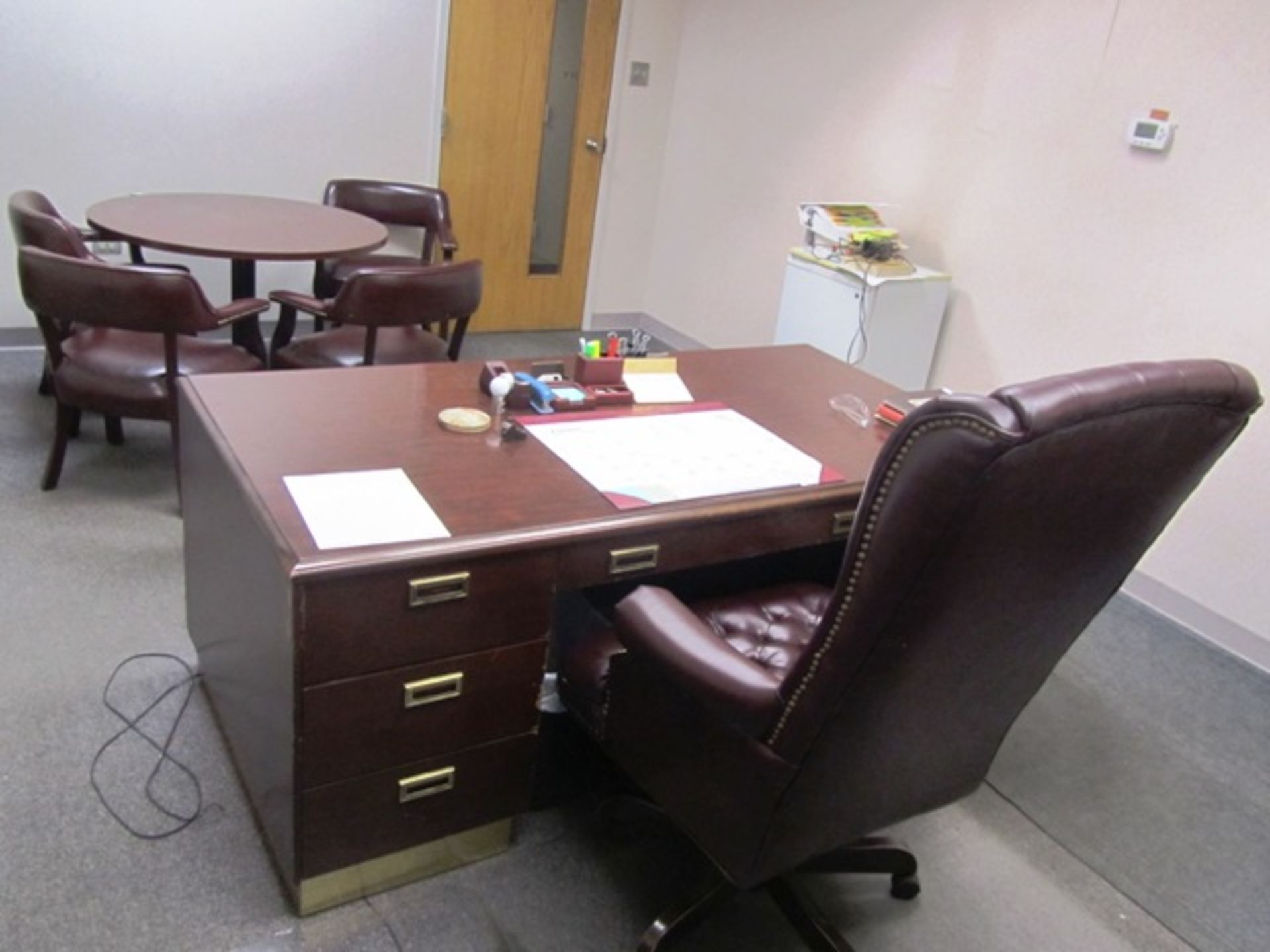 Contents of Executive Office consisting of Desk, Chair, Credenza, Round Table with Chairs (no