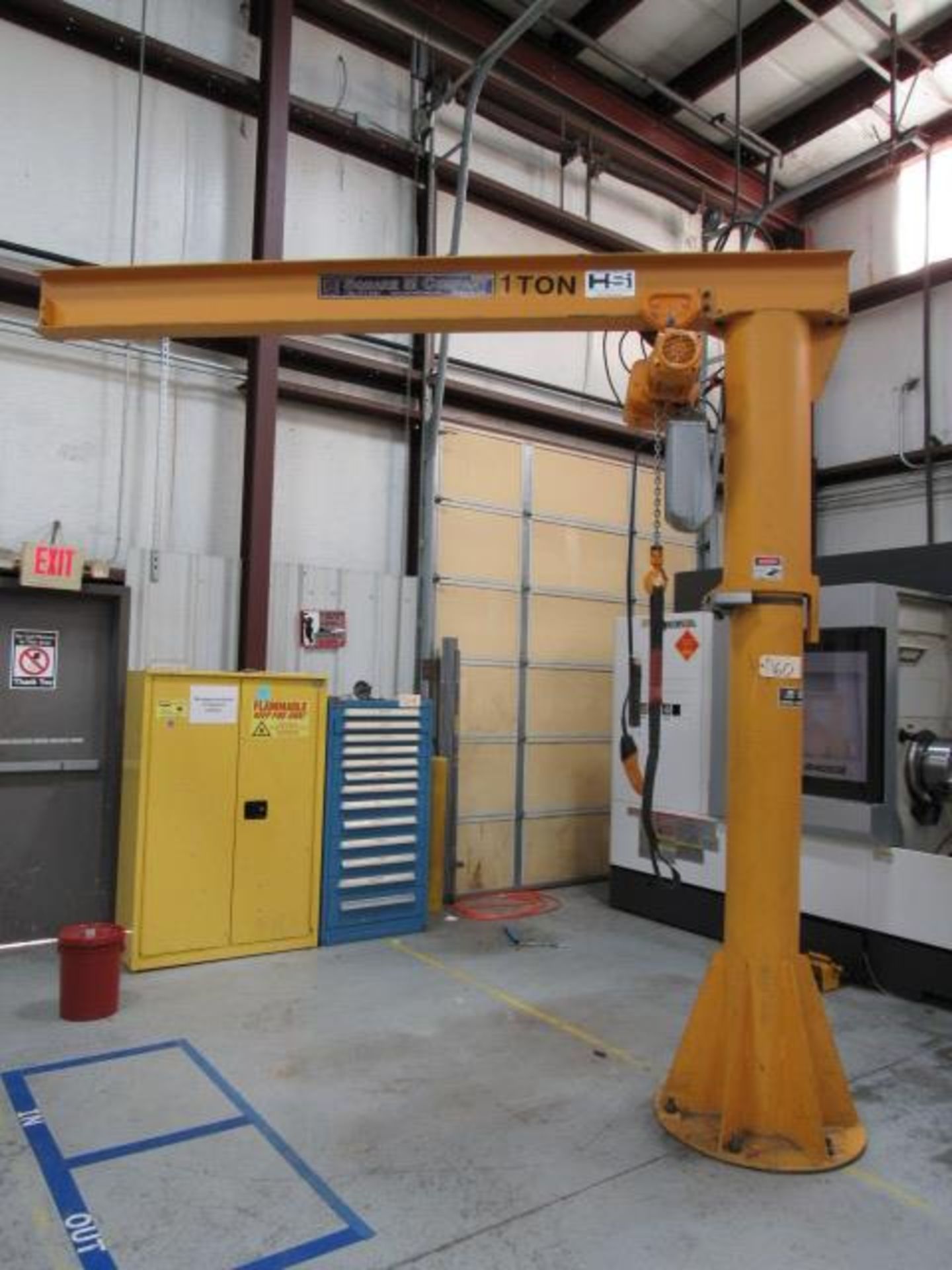 HSI 1 Ton Freestanding Pedestal Jib Crane with Harrington Electric Hoist, Pendant Control