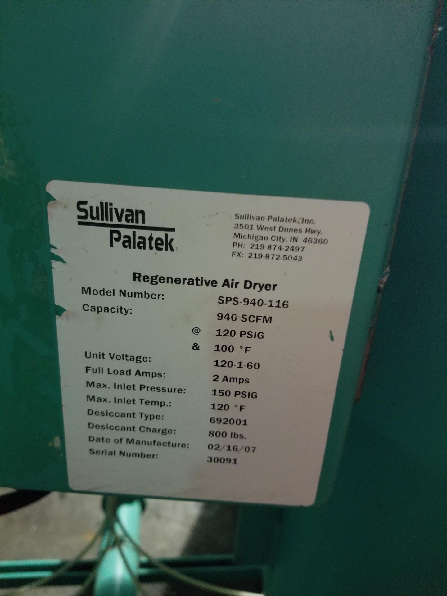 Sullivan Palatek 200UDG Rotary Screw Air Compressor with Dryer - Image 10 of 10