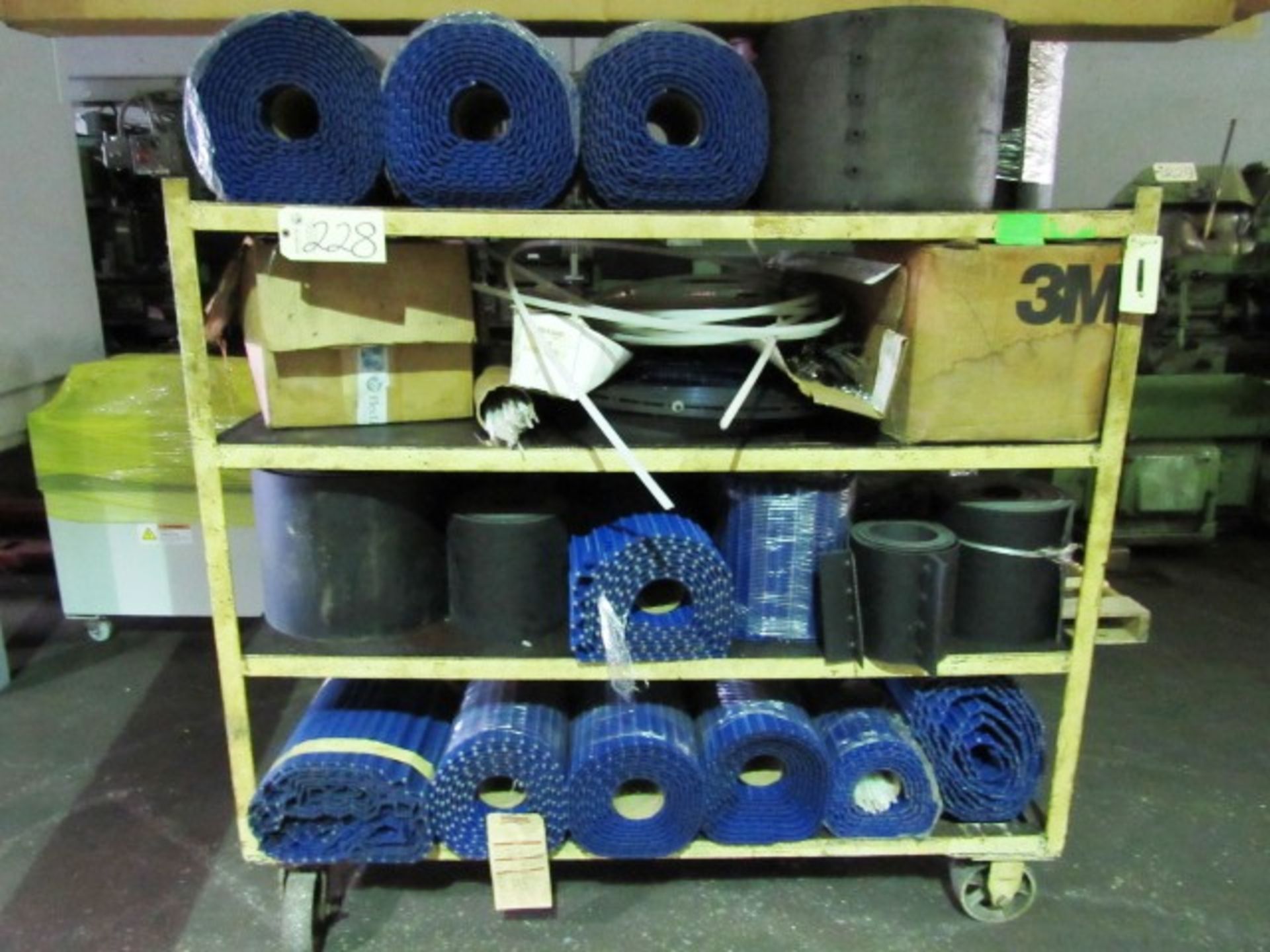 Rack of Intralox Series 100 Acetal & Poly Blue Flex-Line Conveyor Belt