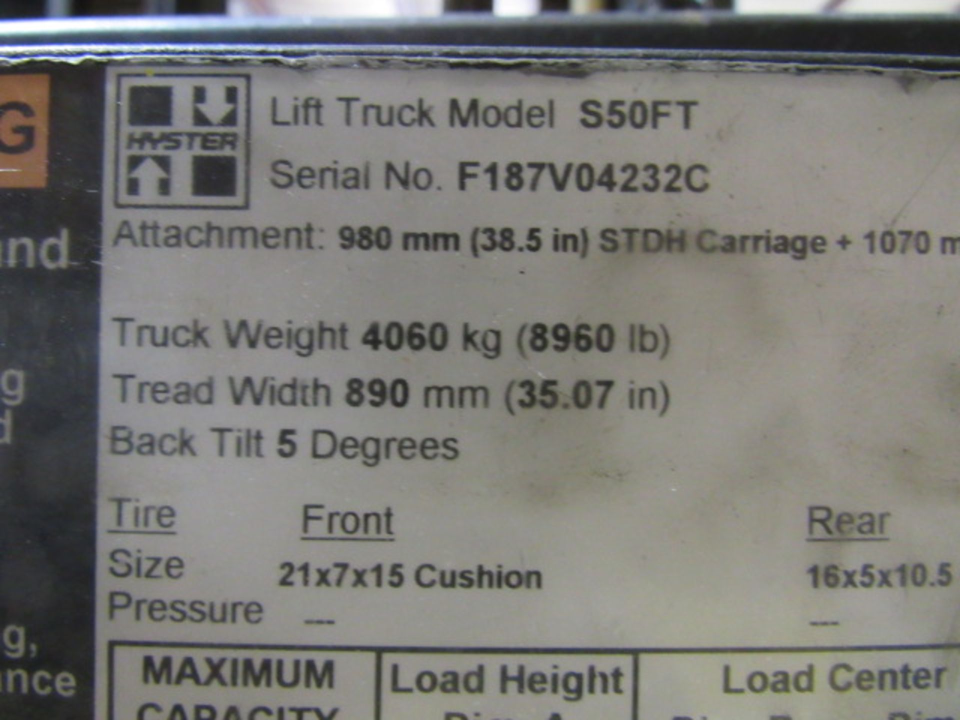 Hyster Model F50 5,000lb Capacity LP Gas Forklift - Image 7 of 8