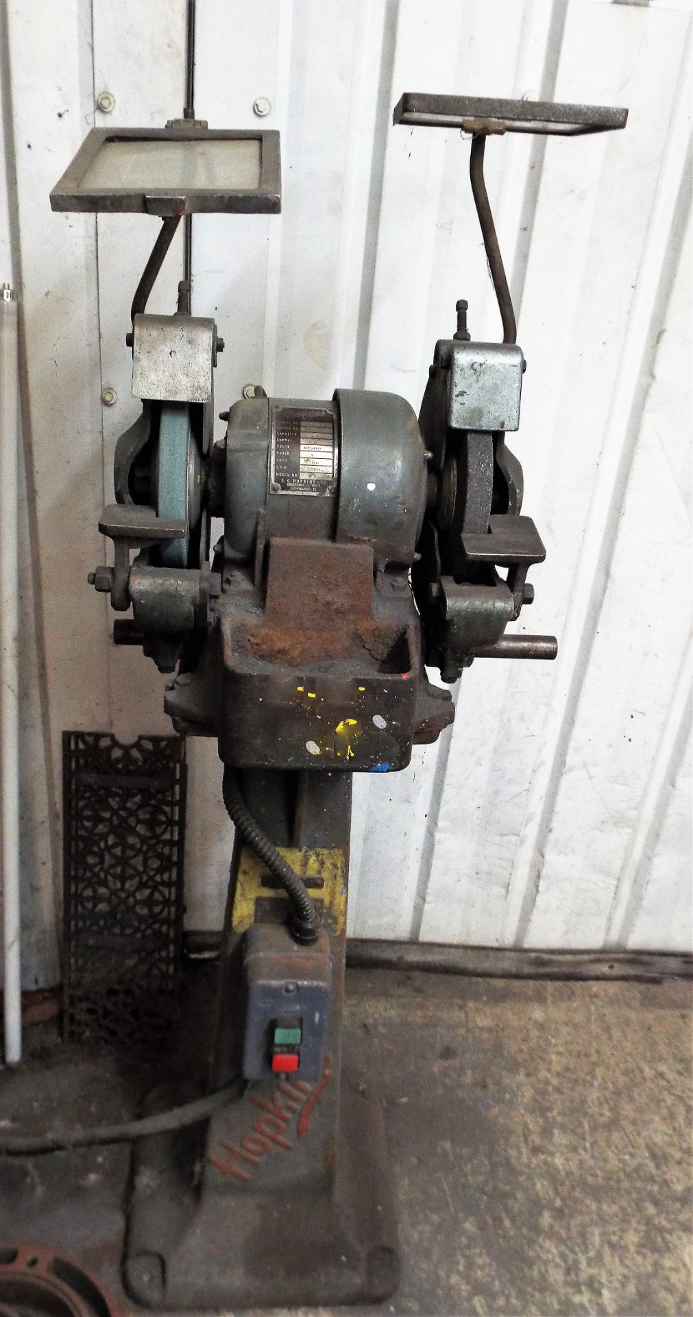 SOLD - E C Hopkins Twin Wheel Pedestal Grinder