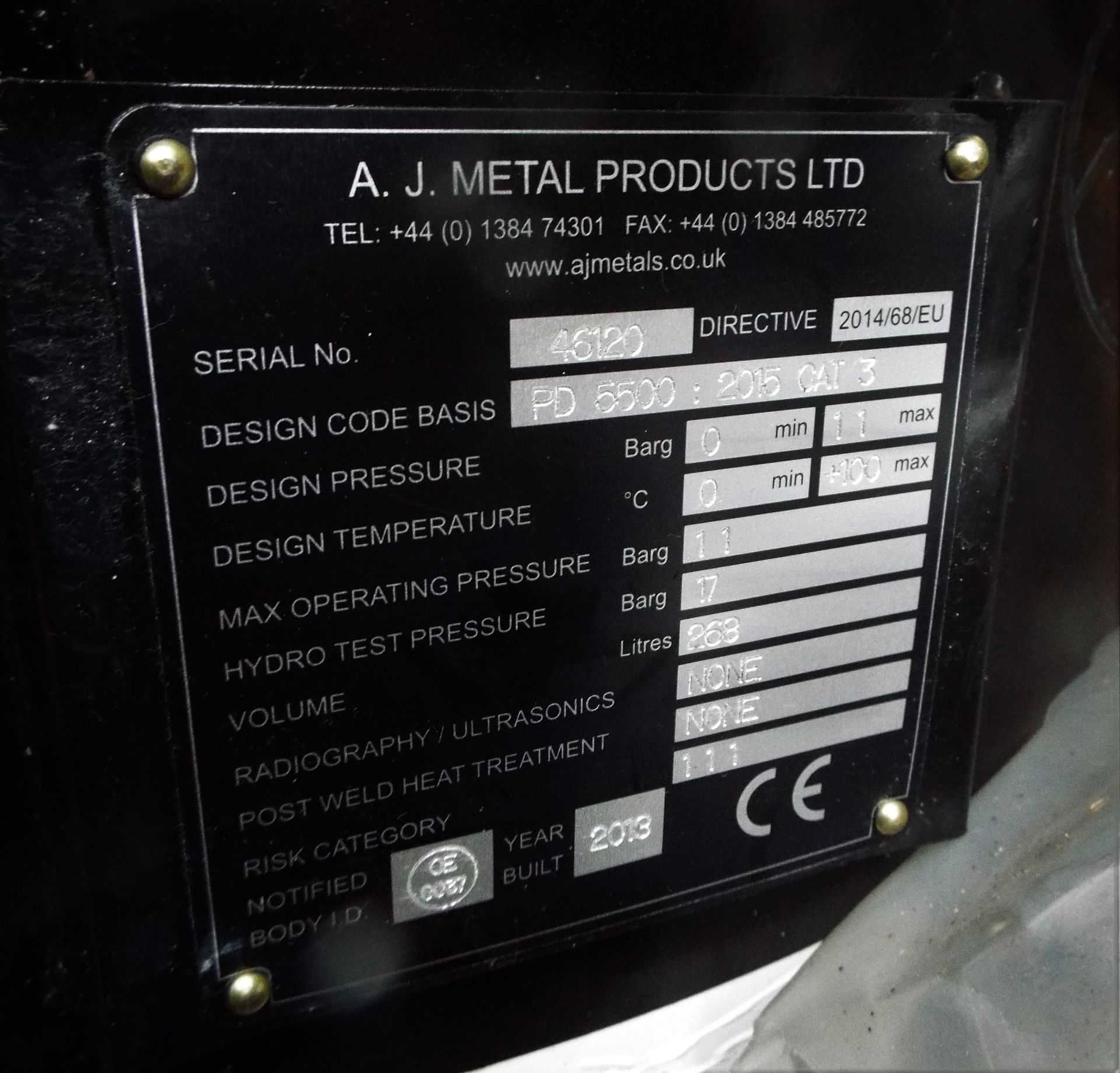 A J Metal Products Pressure Vessel. - Image 2 of 2