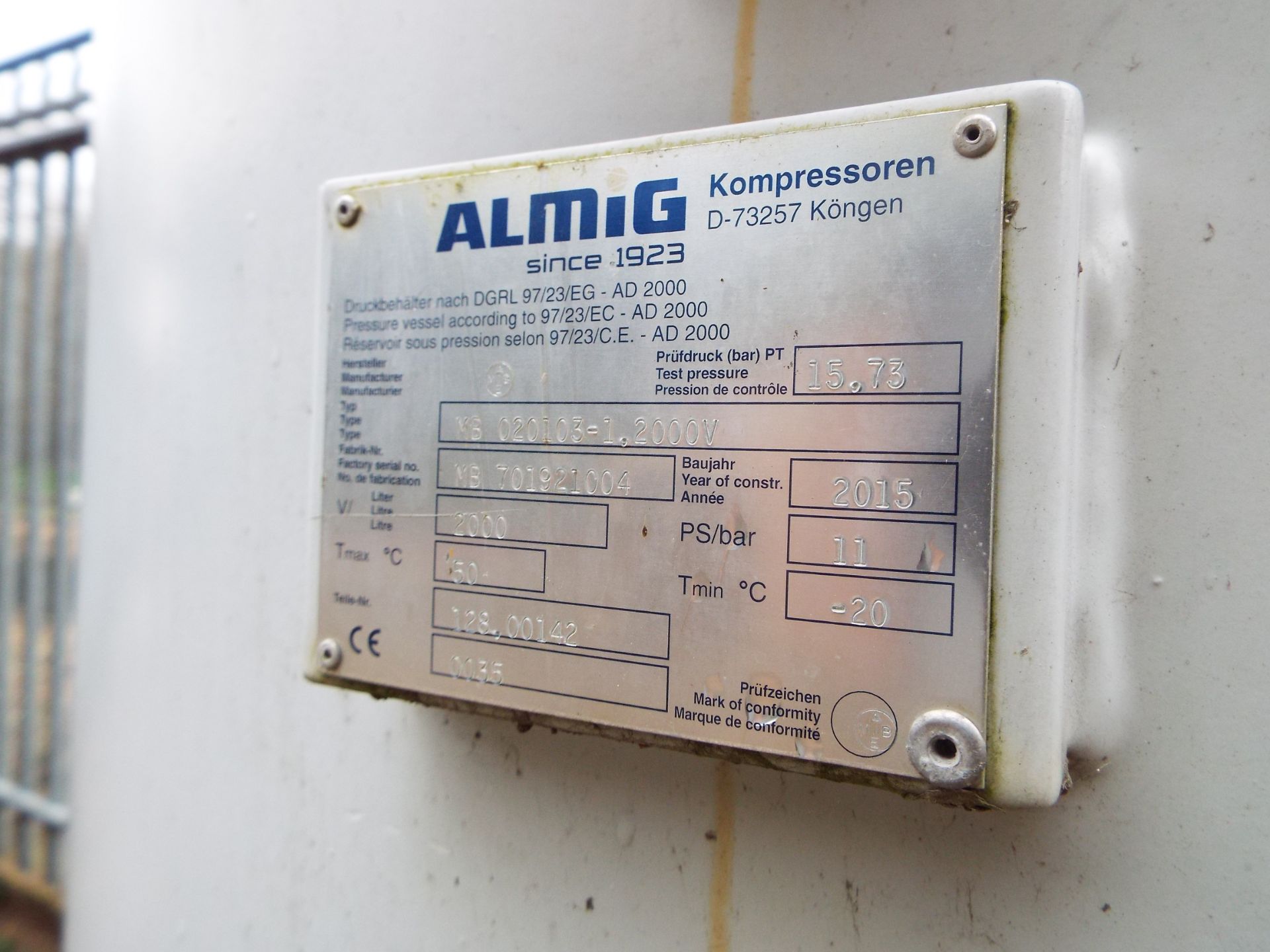 ALMIG 2000 LITRE RECEIVER - ITEM WITHDRAWN - Image 2 of 2