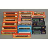 OO Gauge. 17 boxed Coaches of various types by Bachmann, Hornby and Lima including examples in