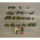 15 unboxed playworn military diecast models, mostly by Dinky Toys although does include a Britains