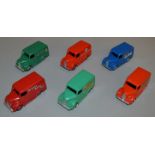 6 unboxed Dinky Toys Trojan Van models including Chivers, Esso, Dunlop, Oxo, Cydrax and Brooke