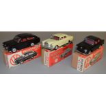 3 boxed Japanese Tinplate Friction models: Volkswagen 1600TL, Volkswagen 1500 Sedan, Mercedes Benz