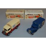 2 boxed Tri-ang Minic Tinplate Clockwork Friction Railway Delivery Van models including a long