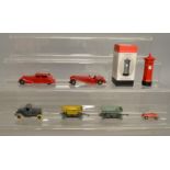Mixed lot of early unboxed diecast metal models including a TootsieToy Truck with two trailers, a