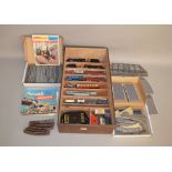 OO Gauge. A wooden box containing mostly unboxed Tri-ang/Rovex model railway items including 2 x