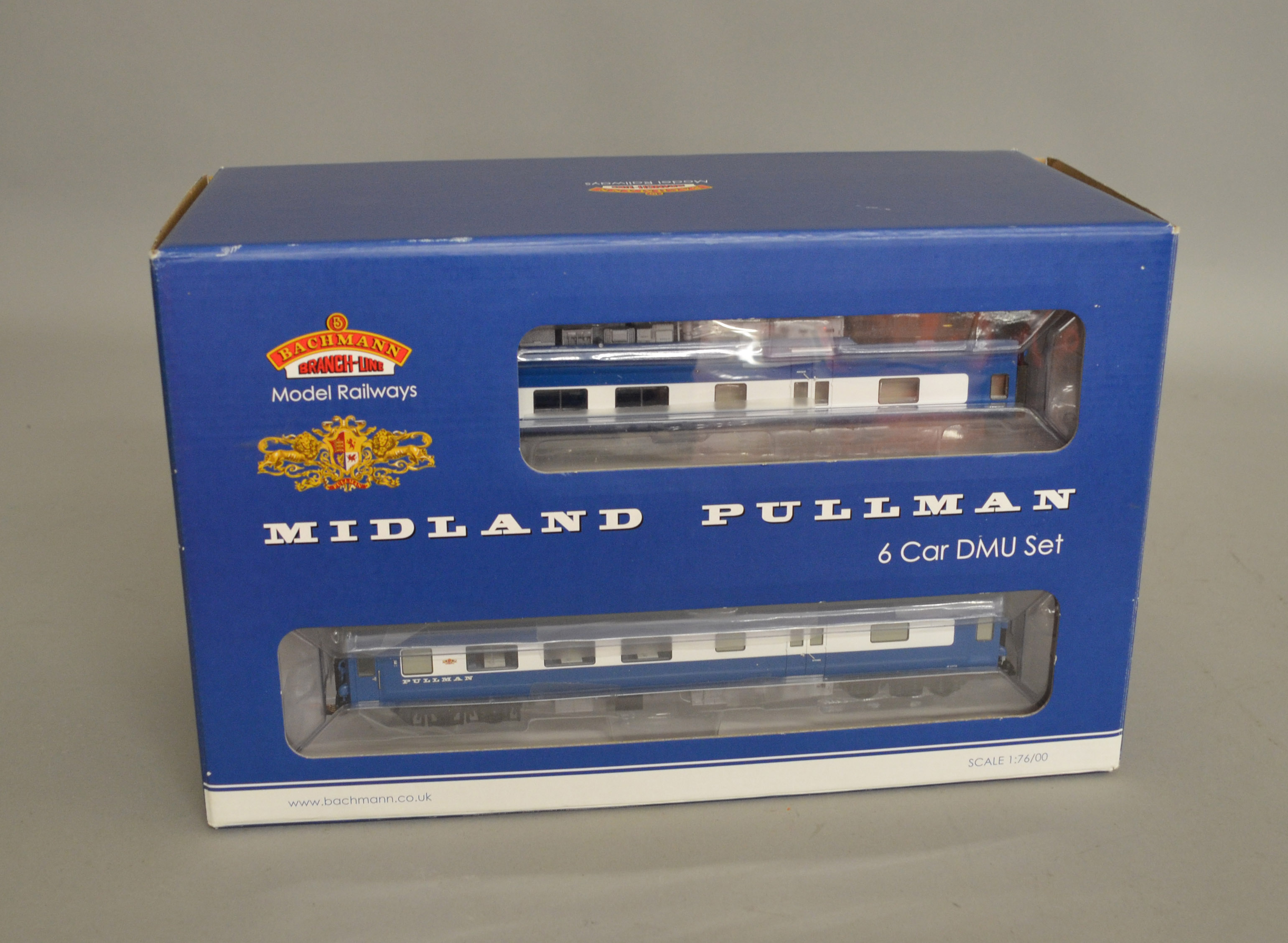 OO Gauge. A boxed Bachmann 31-225DC DCC On Board BR Midland Pullman 6 unit Set in Nanking Blue