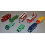 8 unboxed Dinky Toys including Heinz "Baked Beans" Van,  Lyons "Swiss Rolls" Van, Foden Flatbed,