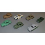 7 unboxed vintage die-cast Dinky models; #157 Jaguar, Hillman Minx, #164 Vauxhall Cresta, Standard