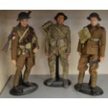 3 unboxed customised Dragon soldier figures in 1:6 scale including a British Sergeant and Private,