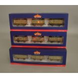 OO Gauge. 3 boxed Bachmann Wagon sets each containing heavily weathered BR grey Mineral wagons,