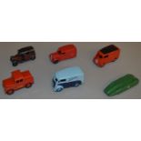 6 unboxed vintage die-cast Dinky models; M.G. Record Car, Morris 10 cwt Van etc, models range from F