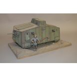 A most impressive 1:16 scale handbuilt model of a World War 1 German A7V Tank in situ on diorama