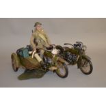 Two unboxed World War I Harley Davidson models in 1:6 scale, one with machine gun fitted to sidecar.