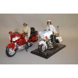 Two unboxed Police Motorcycle models in 1:6 scale, a Honda Gold Wing 'Highway Patrol' and a Harley