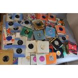 Box of 7 inch singles inc Johnny Cash tri-centre London label 45 HL S8789, Duane Eddy, The Doors,