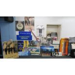 Closed record shop promotional standees and other promotional items including framed Beatles