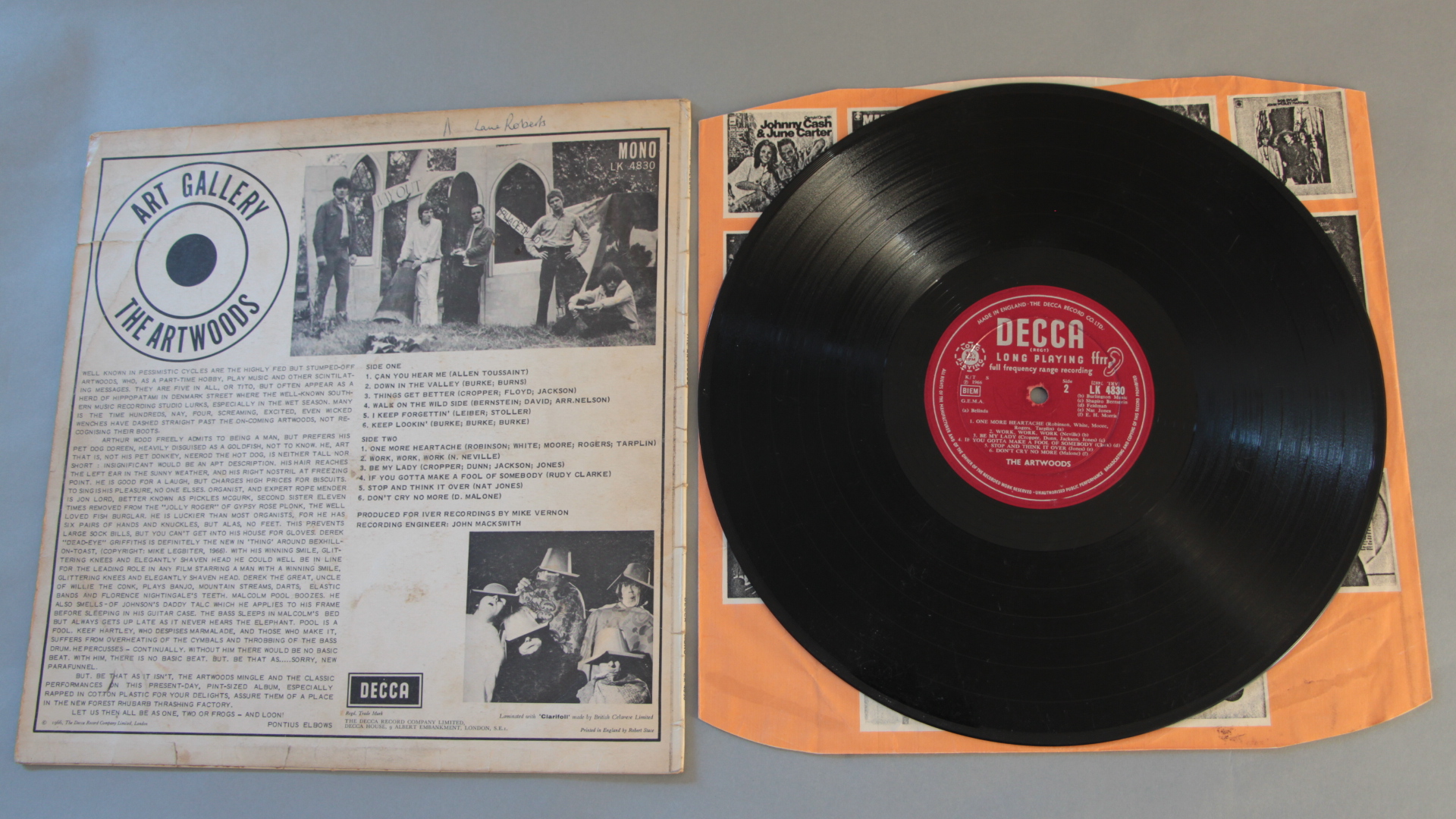 Artwoods Art Gallery 1966 DECCA LK 4830 LP red/ silver label with unboxed Decca and 'FFrr' laminated - Image 2 of 2