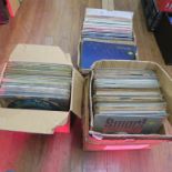 Three boxes of LP vinyl records from Ex record shop pre-loved stock including Kid Creole and the